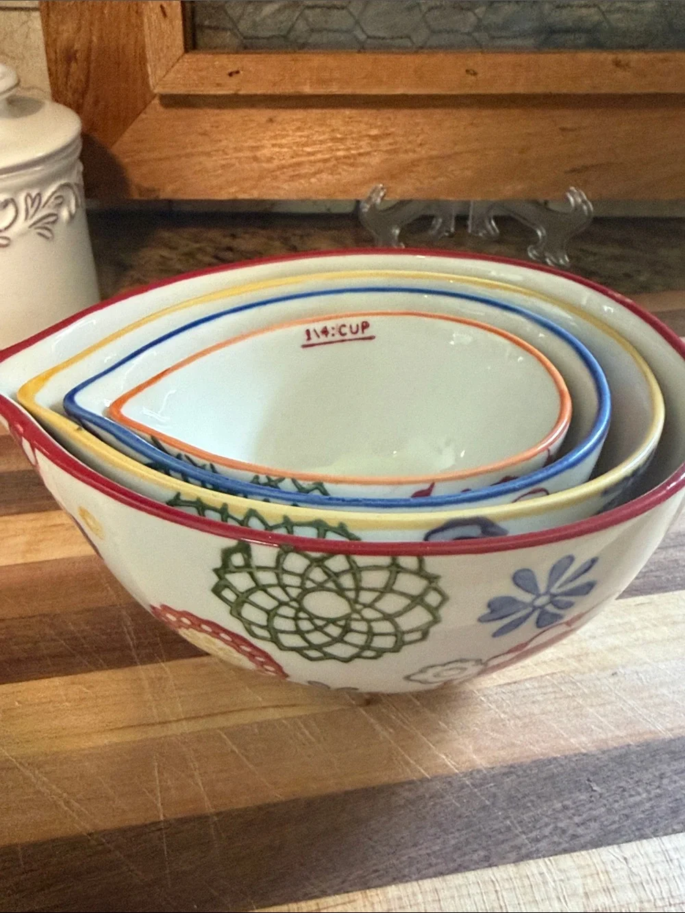 Pier 1 Multicolor Floral Ceramic Nesting Measuring Cups